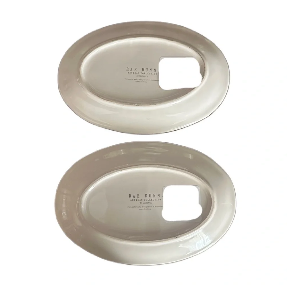 Rae Dunn July 4th Stars Stripes Oval‎ Plates Set of 2 American Patriot Decor